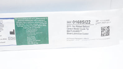 Bard 0168SI22 Bardex I.C. Anti-Infective Foley Cath. 22Fr 5cc Ribbed Balloon